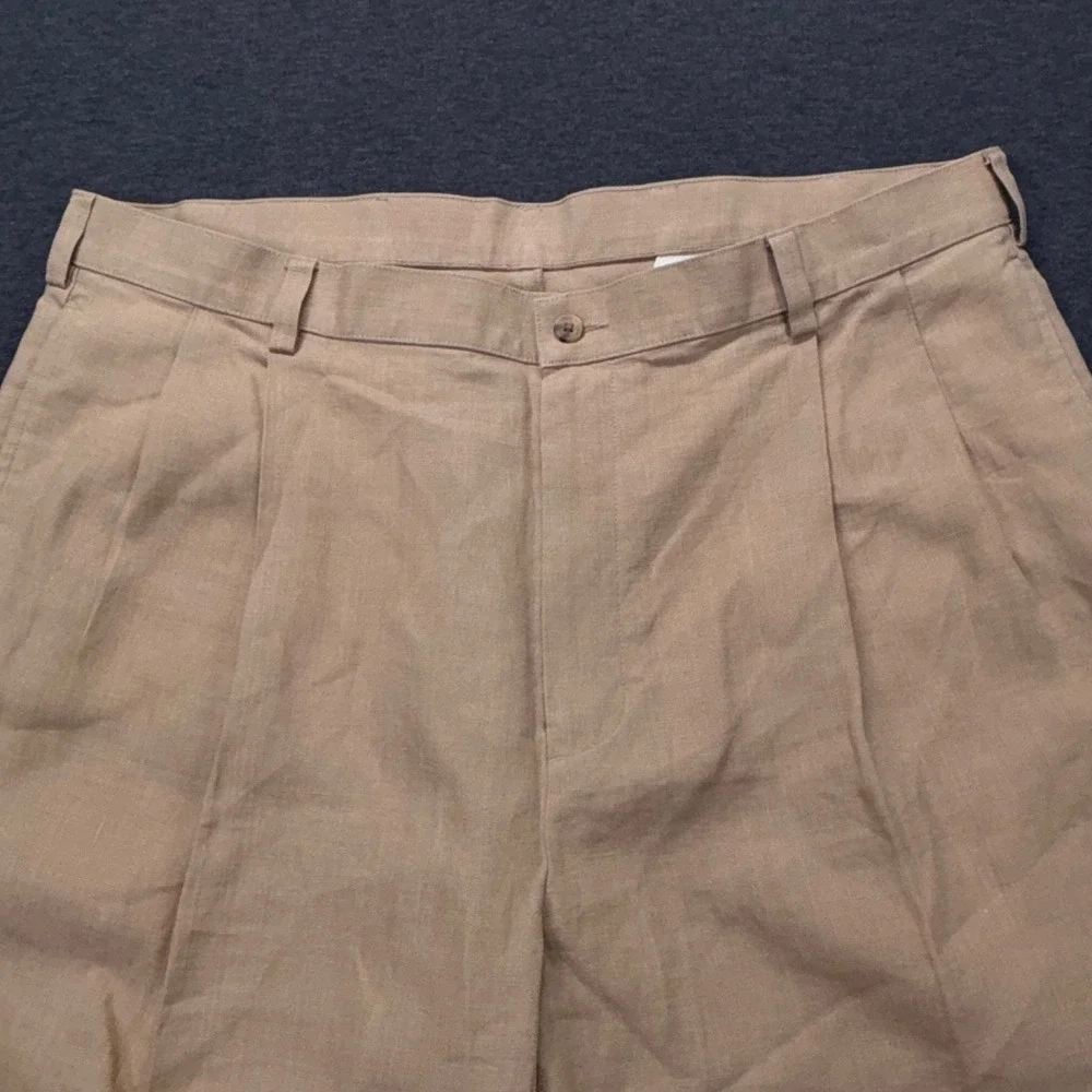 Jos A Bank Pants Mens 40x26 Linen Classic Collection Pleated Cuffed Khaki Tan